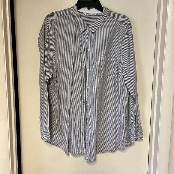 Old Navy Long Sleeve Gray and White Button Down Blouse, Size XXL - Picture 1 of 2